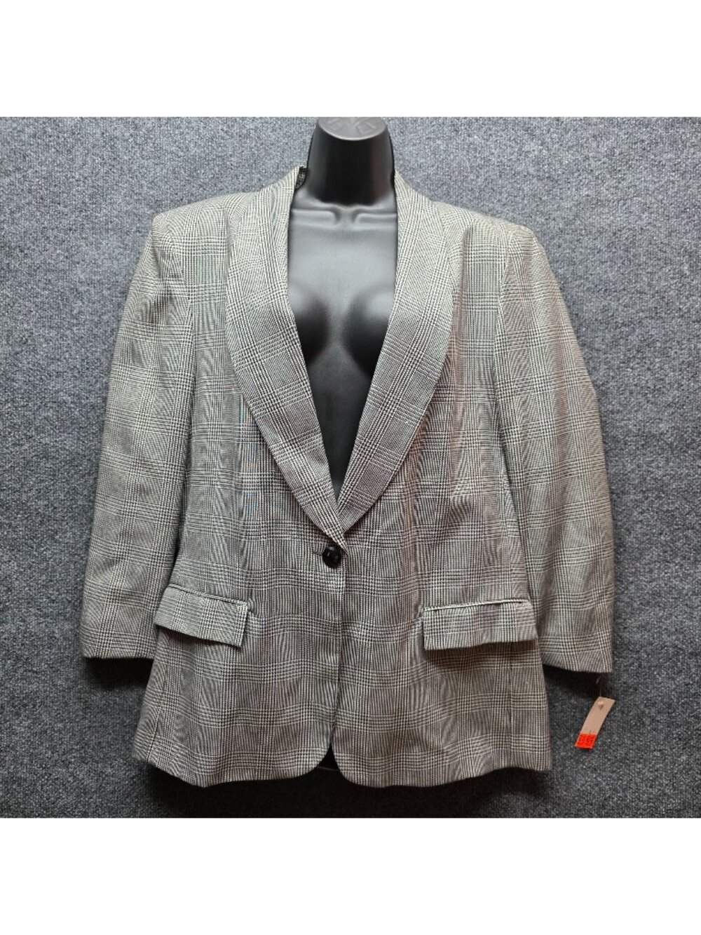 Vintage 90s IC Isaacs Plaid Blazer 14 B&W Single Breasted Academia Preppy Office
